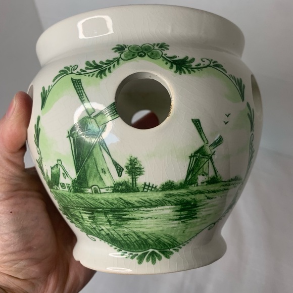 DELFT| Vintage Delft Green Tulip Planter by Brecks - Picture 4 of 11